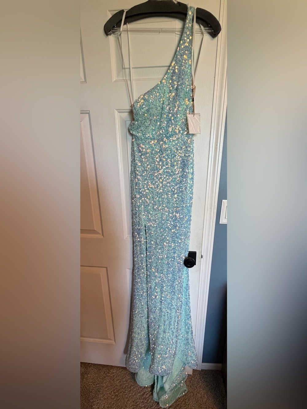 Alyce Paris Light Aqua Sequin Strapless Prom Gown